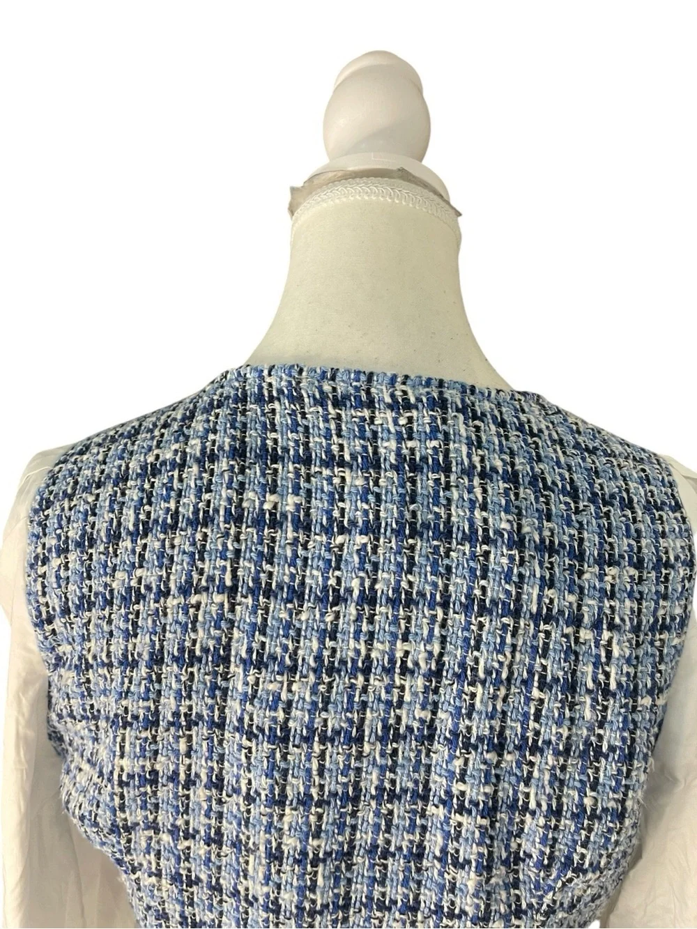 Zara Contrast Textured Tweed Cropped Blouse White Blue